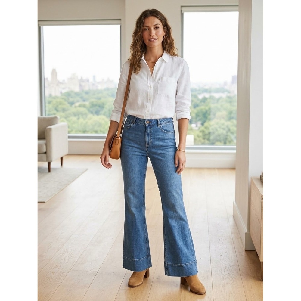Boden The Heswall Flare Jeans Blue Denim High Rise Size US 10P UK 14P T0307